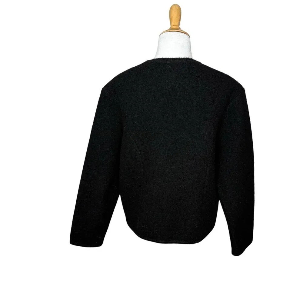 Vintage Orvis Black 100 % Wool Button Front Cardigan Sweater Size 10 Womens